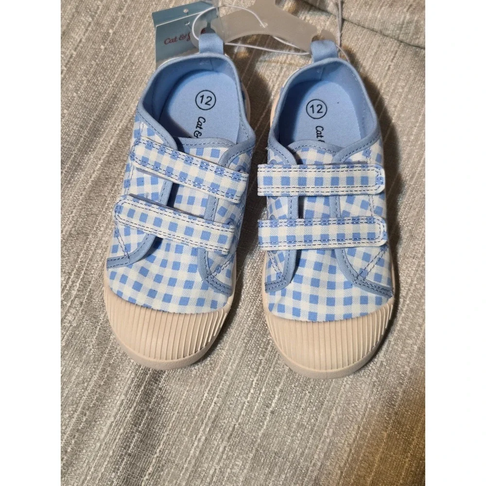 Cat & Jack Parker Toddler Blue Gingham Canvas Sneakers Size 12 Hook and Loop